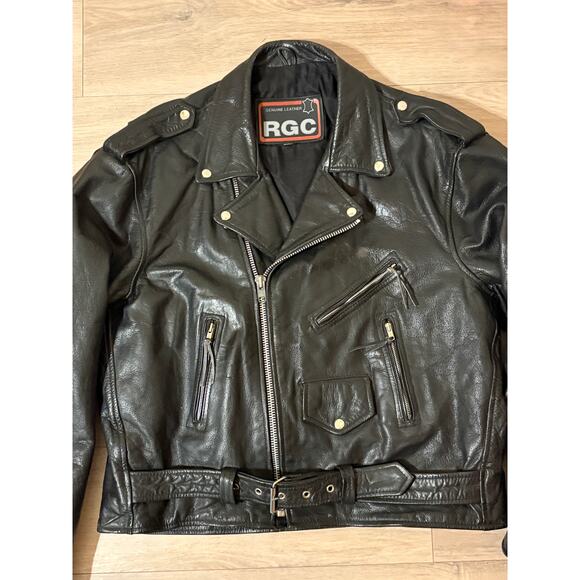 Vintage RGC Men’s Size 52 Black Leather Motorcycle Biker Jacket - Picture 2 of 12